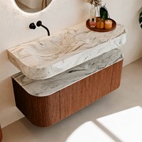 THOR-DLUX 120cm bathroom vanity set curve left + right color Ruby with 1 drawer and 2 doors. Floating sink CLOUD Left without tab hole color Glace.-2