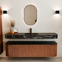 THOR-DLUX 170cm badmeubel ronding links + rechts kleur Ruby met 1 lade en 2 deuren. Vrijhangende wastafel CLOUD Midden 1 kraangat kleur Lava.-3