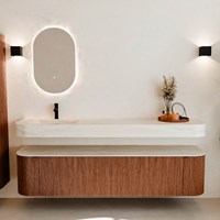 THOR-DLUX 190cm badmeubel ronding links + rechts kleur Ruby met 2 lades en 2 deuren. Vrijhangende wastafel CLOUD Links 1 kraangat kleur Meli.-3