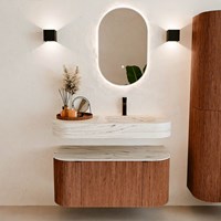 THOR-DLUX 100cm badmeubel ronding links + rechts kleur Ruby met 1 lade en 2 deuren. Vrijhangende wastafel CLOUD Rechts 1 kraangat kleur Nata.-3