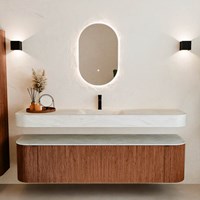 THOR-DLUX 180cm badmeubel ronding links + rechts kleur Ruby met 2 lades en 2 deuren. Vrijhangende wastafel CLOUD Midden 1 kraangat kleur Opalo.-3