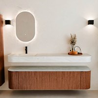 THOR-DLUX 180cm meubles de salle de bains courbe gauche + droite couleur Ruby avec 2 tiroirs et 2 portes. Lavabo suspendu CLOUD Gauche 1 trou pour robinetter couleur Opalo.-3
