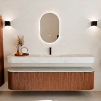 THOR-DLUX 190cm bathroom vanity set curve left + right color Ruby with 2 drawers and 2 doors. Floating sink CLOUD Center 1 tab hole color Opalo.-3