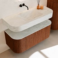 THOR-DLUX 110cm meubles de salle de bains courbe gauche + droite couleur Ruby avec 1 tiroir et 2 portes. Lavabo suspendu CLOUD Centrée sans trou pour robinet couleur Opalo.-2