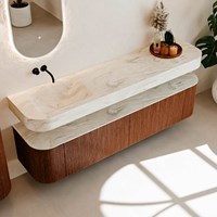 THOR-DLUX 190cm bathroom vanity set curve left + right color Ruby with 2 drawers and 2 doors. Floating sink CLOUD Left without tab hole color Ostra.-2