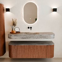 THOR-DLUX 140cm mueble de baño curva izquierda + derecha color Ruby con 1 cajón y 2 puertas. Lavabo suspendido CLOUD Centro sin orificio color Oza.-3