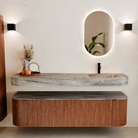 THOR-DLUX 170cm bathroom vanity set curve left + right color Ruby with 1 drawer and 2 doors. Wall mounted sink CLOUD Right 1 tab hole color Oza.-3