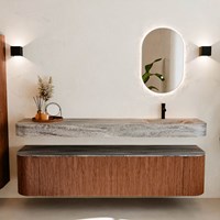THOR-DLUX 190cm bathroom vanity set curve left + right color Ruby with 2 drawers and 2 doors. Wall mounted sink CLOUD Right 1 tab hole color Oza.-3