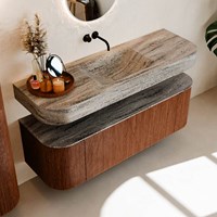 THOR-DLUX 140cm mueble de baño curva izquierda + derecha color Ruby con 1 cajón y 2 puertas. Lavabo suspendido CLOUD Centro sin orificio color Oza.-2