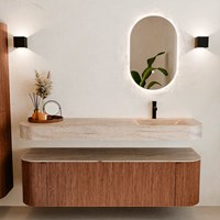 THOR-DLUX 160cm mueble de baño curva izquierda + derecha color Ruby con 1 cajón y 2 puertas. Lavabo suspendido CLOUD Derecho 1 orificio color Saba.-3