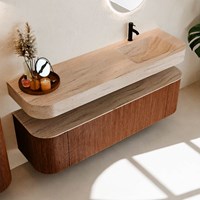 THOR-DLUX 160cm mueble de baño curva izquierda + derecha color Ruby con 1 cajón y 2 puertas. Lavabo suspendido CLOUD Derecho 1 orificio color Saba.-2