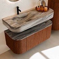THOR-DLUX 110cm meubles de salle de bains courbe gauche + droite couleur Ruby avec 1 tiroir et 2 portes. Lavabo suspendu CLOUD Gauche 1 trou pour robinetter couleur Sombra.-2