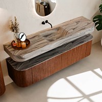 THOR-DLUX 180cm meubles de salle de bains courbe gauche + droite couleur Ruby avec 2 tiroirs et 2 portes. Lavabo suspendu CLOUD Centrée sans trou pour robinet couleur Sombra.-2