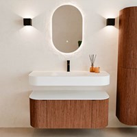 THOR 110cm meubles de salle de bains courbe gauche + droite couleur Ruby avec 1 tiroir et 2 portes. Lavabo suspendu CLOUD Centrée 1 trou pour robinetter couleur Talc.-3