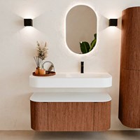 THOR 110cm bathroom vanity set curve left + right color Ruby with 1 drawer and 2 doors. Floating sink CLOUD Right 1 tab hole color Talc.-3