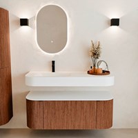 THOR 120cm bathroom vanity set curve left + right color Ruby with 1 drawer and 2 doors. Floating sink CLOUD Left 1 tab hole color Talc.-3
