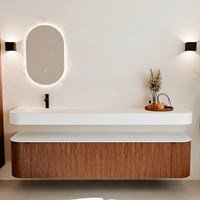 THOR 200cm bathroom vanity set curve left + right color Ruby with 2 drawers and 2 doors. Floating sink CLOUD Left 1 tab hole color Talc.-3