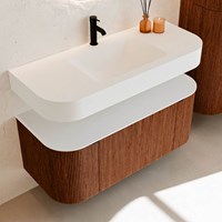 THOR 110cm meubles de salle de bains courbe gauche + droite couleur Ruby avec 1 tiroir et 2 portes. Lavabo suspendu CLOUD Centrée 1 trou pour robinetter couleur Talc.-2