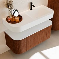 THOR 110cm bathroom vanity set curve left + right color Ruby with 1 drawer and 2 doors. Floating sink CLOUD Right 1 tab hole color Talc.-2