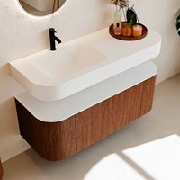 THOR 120cm bathroom vanity set curve left + right color Ruby with 1 drawer and 2 doors. Floating sink CLOUD Left 1 tab hole color Talc.-2