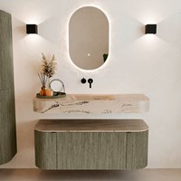 THOR-DLUX 120cm meubles de salle de bains courbe gauche + droite couleur Shadow avec 1 tiroir et 2 portes. Lavabo suspendu CLOUD Centrée sans trou pour robinet couleur Arena.-3