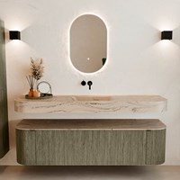 THOR-DLUX 170cm badmeubel ronding links + rechts kleur Shadow met 1 lade en 2 deuren. Vrijhangende wastafel CLOUD Midden zonder kraangat kleur Arena.-3