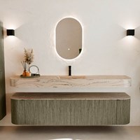 THOR-DLUX 190cm meubles de salle de bains courbe gauche + droite couleur Shadow avec 2 tiroirs et 2 portes. Lavabo suspendu CLOUD Centrée 1 trou pour robinetter couleur Arena.-3