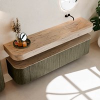 THOR-DLUX 190cm bathroom vanity set curve left + right color Shadow with 2 drawers and 2 doors. Wall mounted sink CLOUD Right without tab hole color Arena.-2