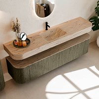 THOR-DLUX 190cm meubles de salle de bains courbe gauche + droite couleur Shadow avec 2 tiroirs et 2 portes. Lavabo suspendu CLOUD Centrée 1 trou pour robinetter couleur Arena.-2