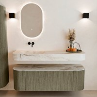 THOR-DLUX 140cm mueble de baño curva izquierda + derecha color Shadow con 1 cajón y 2 puertas. Lavabo suspendido CLOUD Izquierda sin orificio color Frappe.-3