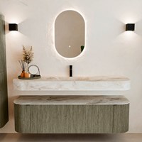 THOR-DLUX 160cm meubles de salle de bains courbe gauche + droite couleur Shadow avec 1 tiroir et 2 portes. Lavabo suspendu CLOUD Centrée 1 trou pour robinetter couleur Frappe.-3