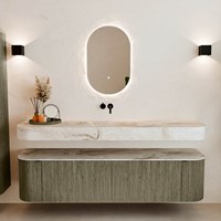 THOR-DLUX 180cm meubles de salle de bains courbe gauche + droite couleur Shadow avec 2 tiroirs et 2 portes. Lavabo suspendu CLOUD Centrée sans trou pour robinet couleur Frappe.-3