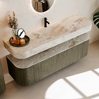 THOR-DLUX 160cm meubles de salle de bains courbe gauche + droite couleur Shadow avec 1 tiroir et 2 portes. Lavabo suspendu CLOUD Centrée 1 trou pour robinetter couleur Frappe.-2