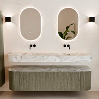THOR-DLUX 170cm meubles de salle de bains courbe gauche + droite couleur Shadow avec 1 tiroir et 2 portes. Lavabo suspendu CLOUD Double sans trou pour robinet couleur Glace.-3