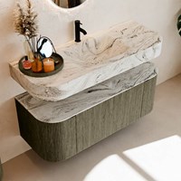 THOR-DLUX 120cm badmeubel ronding links + rechts kleur Shadow met 1 lade en 2 deuren. Vrijhangende wastafel CLOUD Midden 1 kraangat kleur Glace.-2