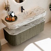 THOR-DLUX 130cm badmeubel ronding links + rechts kleur Shadow met 1 lade en 2 deuren. Vrijhangende wastafel CLOUD Midden 1 kraangat kleur Glace.-2