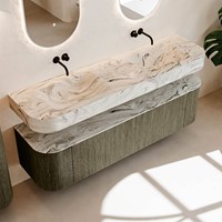 THOR-DLUX 170cm meubles de salle de bains courbe gauche + droite couleur Shadow avec 1 tiroir et 2 portes. Lavabo suspendu CLOUD Double sans trou pour robinet couleur Glace.-2
