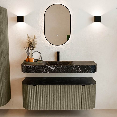 THOR-DLUX 120cm bathroom vanity set curve left + right color Shadow with 1 drawer and 2 doors. Floating sink CLOUD Center 1 tab hole color Lava.-3