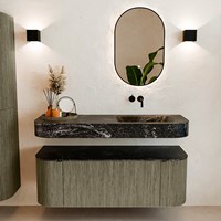 THOR-DLUX 130cm badmeubel ronding links + rechts kleur Shadow met 1 lade en 2 deuren. Vrijhangende wastafel CLOUD Rechts zonder kraangat kleur Lava.-3