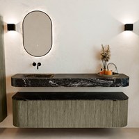 THOR-DLUX 170cm mueble de baño curva izquierda + derecha color Shadow con 1 cajón y 2 puertas. Lavabo suspendido CLOUD Izquierda sin orificio color Lava.-3