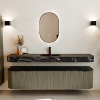 THOR-DLUX 190cm badmeubel ronding links + rechts kleur Shadow met 2 lades en 2 deuren. Vrijhangende wastafel CLOUD Midden 1 kraangat kleur Lava.-3