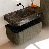 THOR-DLUX 100cm meubles de salle de bains courbe gauche + droite couleur Shadow avec 1 tiroir et 2 portes. Lavabo suspendu CLOUD Centrée sans trou pour robinet couleur Lava.-2