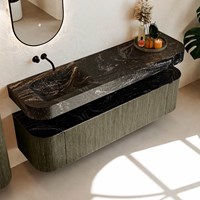 THOR-DLUX 170cm mueble de baño curva izquierda + derecha color Shadow con 1 cajón y 2 puertas. Lavabo suspendido CLOUD Izquierda sin orificio color Lava.-2