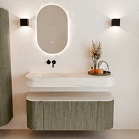 THOR-DLUX 120cm bathroom vanity set curve left + right color Shadow with 1 drawer and 2 doors. Wall mounted sink CLOUD Left without tab hole color Meli.-3