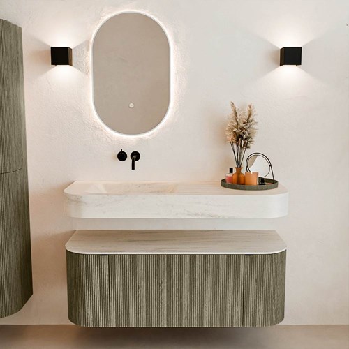 THOR-DLUX 120cm bathroom vanity set curve left + right color Shadow with 1 drawer and 2 doors. Wall mounted sink CLOUD Left without tab hole color Meli.-3