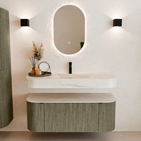 THOR-DLUX 120cm badmeubel ronding links + rechts kleur Shadow met 1 lade en 2 deuren. Vrijhangende wastafel CLOUD Midden 1 kraangat kleur Meli.-3