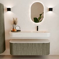 THOR-DLUX 130cm meubles de salle de bains courbe gauche + droite couleur Shadow avec 1 tiroir et 2 portes. Lavabo suspendu CLOUD Droite 1 trou pour robinetter couleur Meli.-3