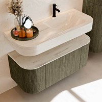 THOR-DLUX 110cm mueble de baño curva izquierda + derecha color Shadow con 1 cajón y 2 puertas. Lavabo suspendido CLOUD Derecho 1 orificio color Meli.-2