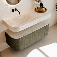 THOR-DLUX 120cm bathroom vanity set curve left + right color Shadow with 1 drawer and 2 doors. Wall mounted sink CLOUD Left without tab hole color Meli.-2