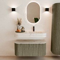 THOR-DLUX 100cm mueble de baño curva izquierda + derecha color Shadow con 1 cajón y 2 puertas. Lavabo suspendido CLOUD Derecho 1 orificio color Nata.-3